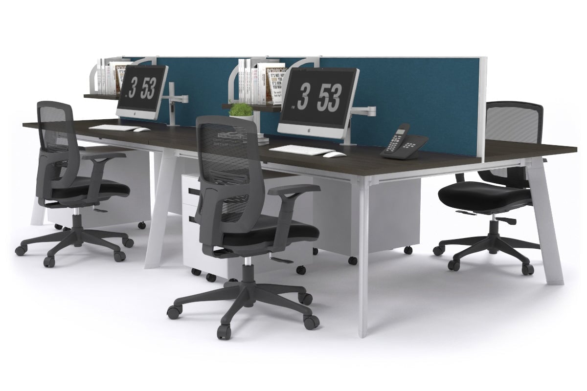 Switch - 4 Person Workstation White Frame [1400L x 800W with Cable Scallop] Jasonl dark oak deep blue (500H x 1400W) 