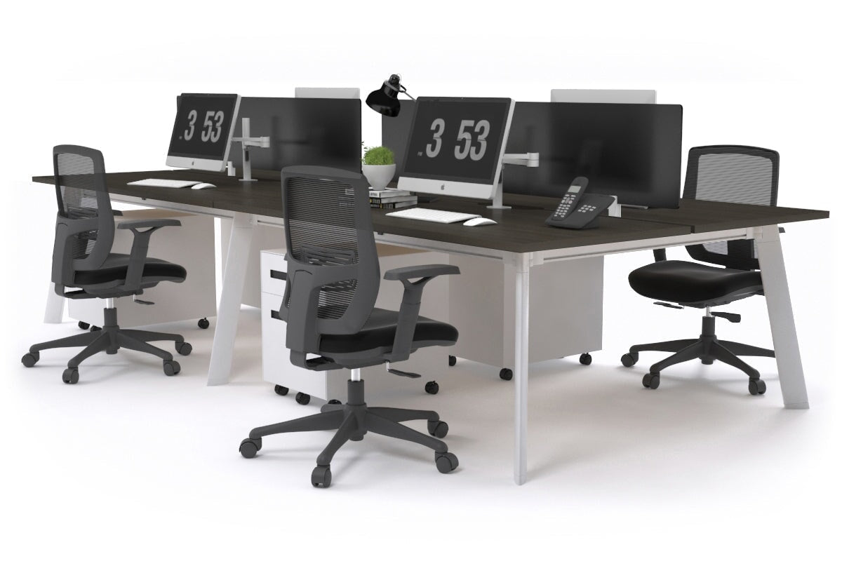 Switch - 4 Person Workstation White Frame [1400L x 800W with Cable Scallop] Jasonl dark oak black perspex (400H x 800W) 