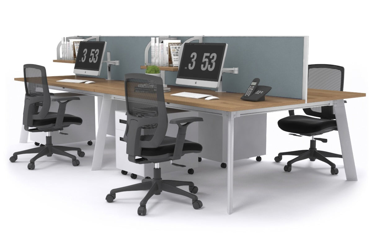Switch - 4 Person Workstation White Frame [1400L x 800W with Cable Scallop] Jasonl salvage oak cool grey (500H x 1400W) 