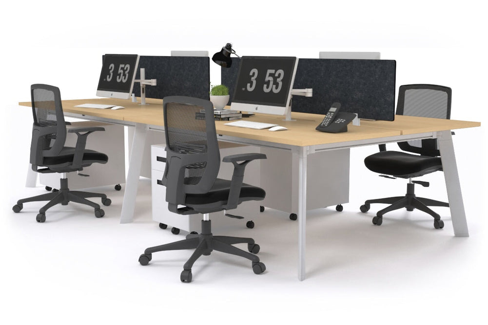 Switch - 4 Person Workstation White Frame [1400L x 800W with Cable Scallop]-maple grey acoustic perspex (400H x 800W) 