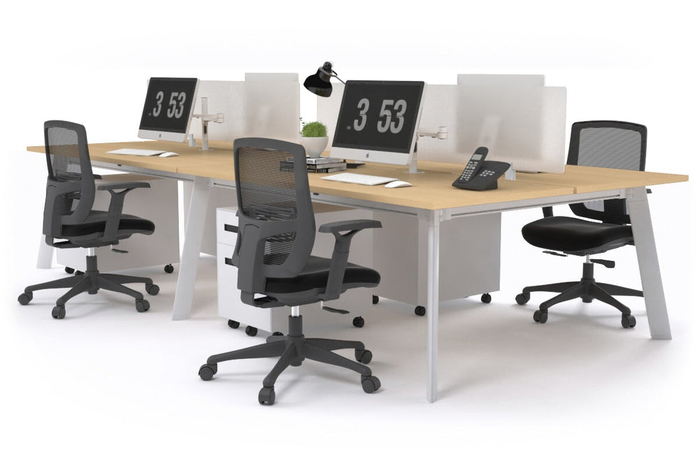 Switch - 4 Person Workstation White Frame [1400L x 800W with Cable Scallop]-maple white perspex (400H x 800W) 