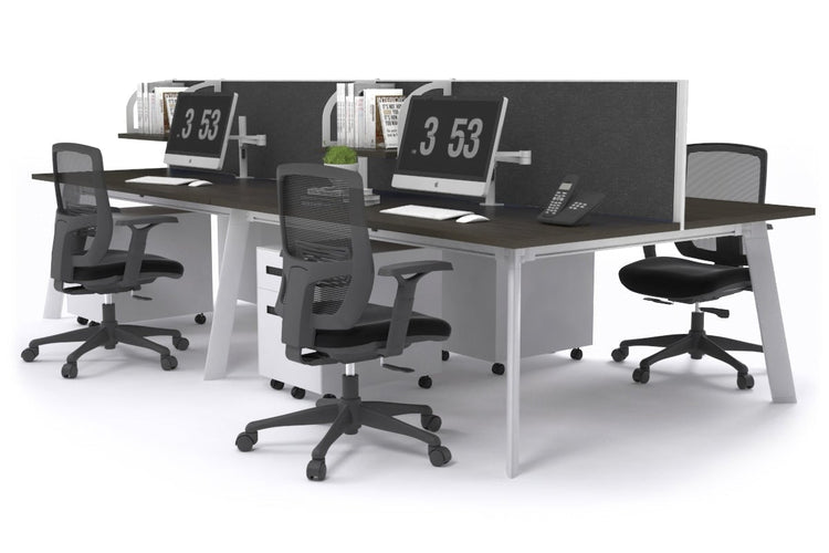 Switch - 4 Person Workstation White Frame [1400L x 800W with Cable Scallop] Jasonl dark oak moody charcoal (500H x 1400W) 