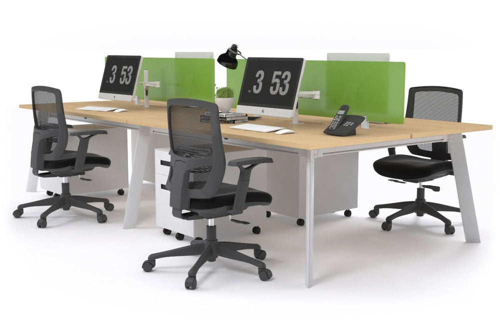 Switch - 4 Person Workstation White Frame [1400L x 800W with Cable Scallop]-maple green perspex (400H x 800W) 