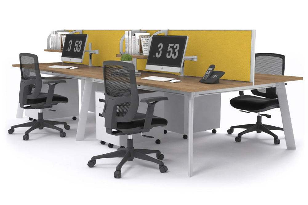 Switch - 4 Person Workstation White Frame [1400L x 800W with Cable Scallop]-salvage oak mustard yellow (500H x 1400W) 