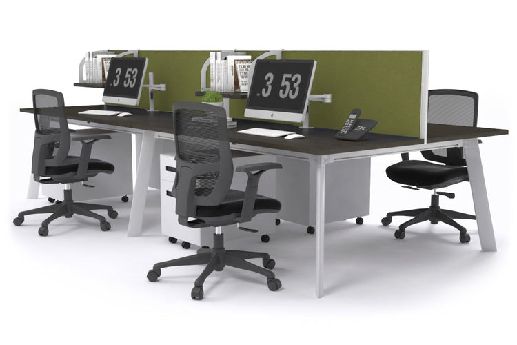 Switch - 4 Person Workstation White Frame [1400L x 800W with Cable Scallop] Jasonl dark oak green moss (500H x 1400W) 