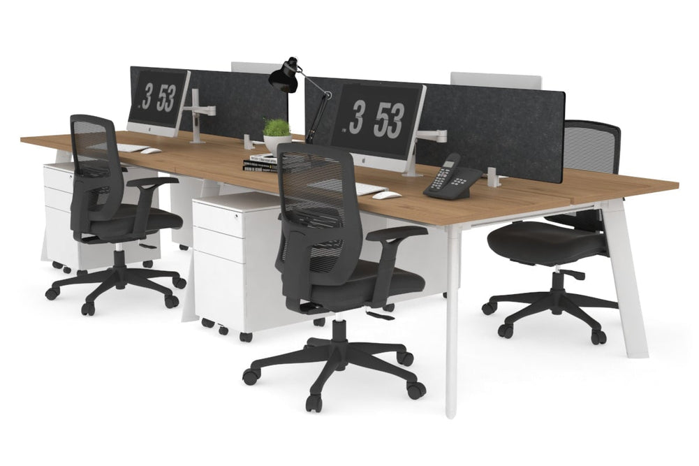 Switch - 4 Person Workstation White Frame [1600L x 700W]-salvage oak grey acoustic perspex (400H x 1500W) 