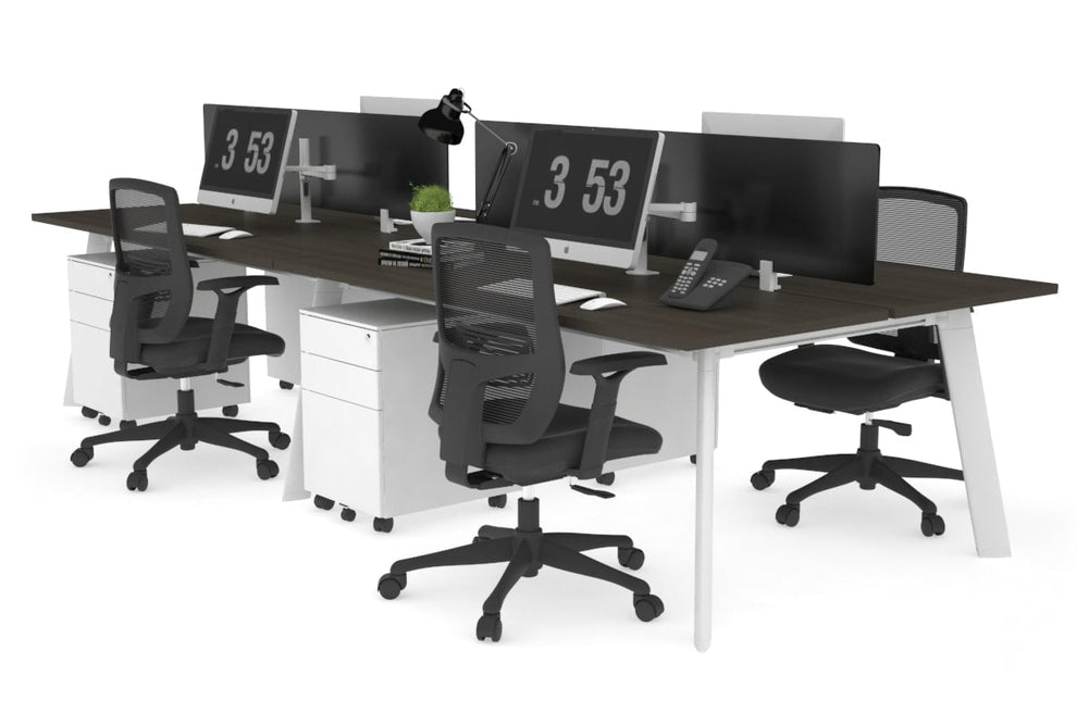 Switch - 4 Person Workstation White Frame [1600L x 700W]-dark oak black perspex (400H x 1500W) 