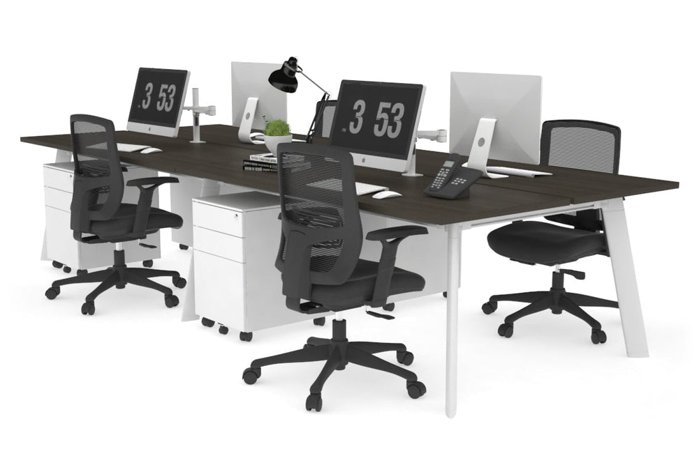 Switch - 4 Person Workstation White Frame [1600L x 700W]-dark oak none 