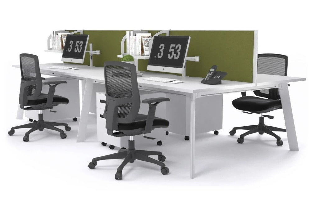 Switch - 4 Person Workstation White Frame [1600L x 700W]-white green moss (500H x 1600W) 