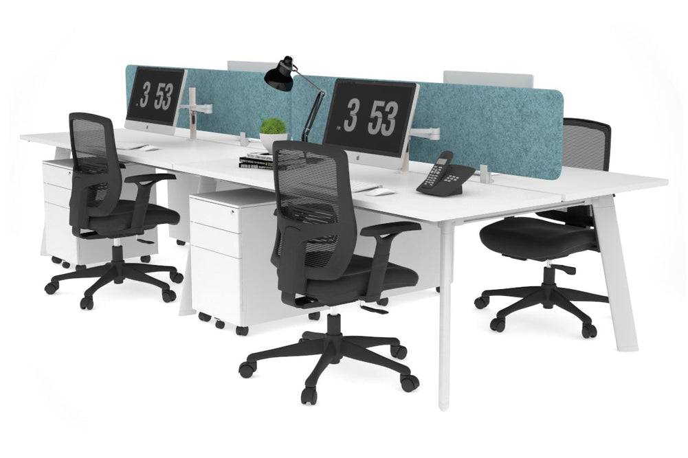 Switch - 4 Person Workstation White Frame [1600L x 700W]-white blue acoustic panel (400H x 1600W) 