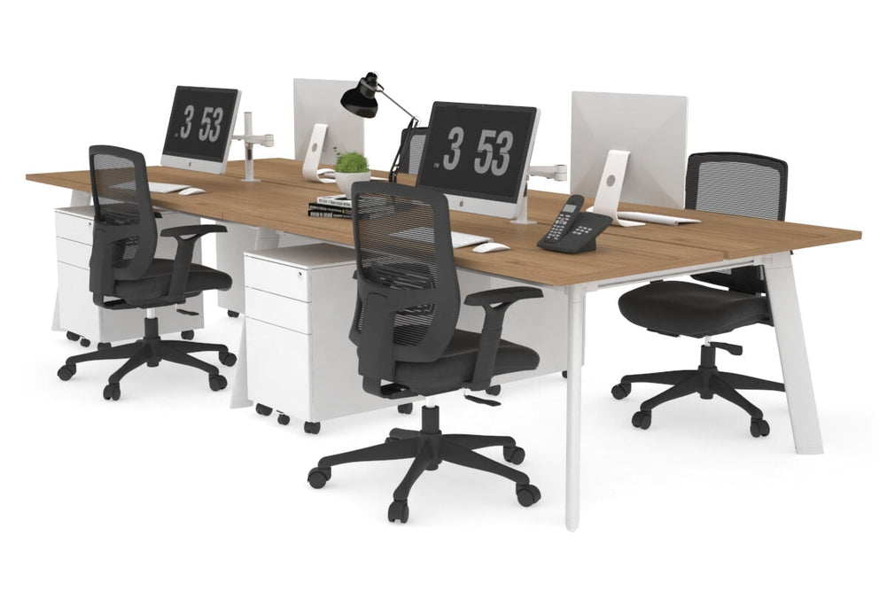 Switch - 4 Person Workstation White Frame [1600L x 700W]-salvage oak none 