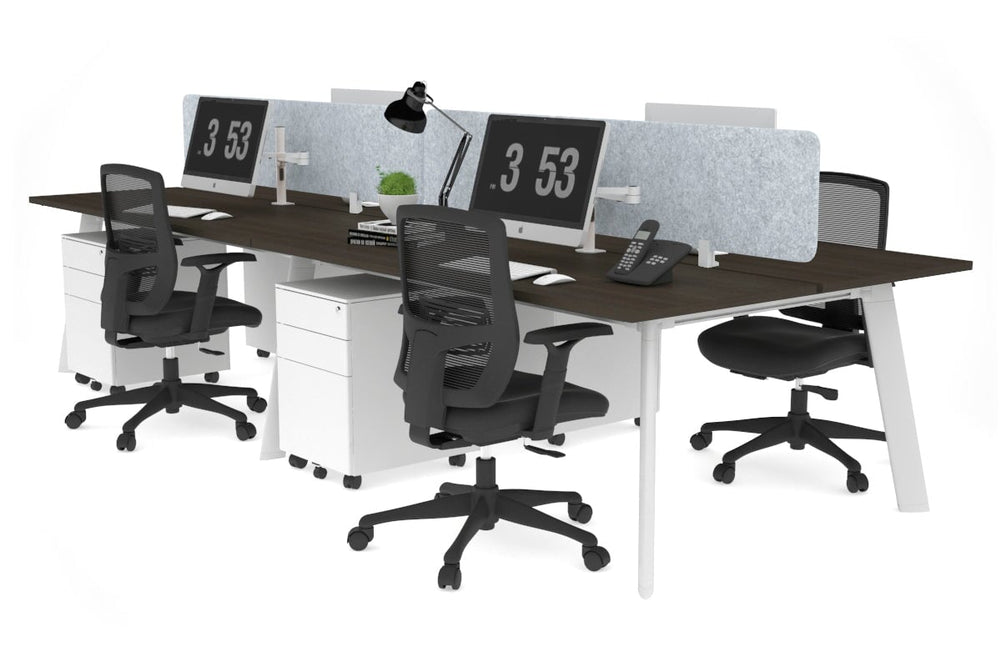 Switch - 4 Person Workstation White Frame [1600L x 700W]-dark oak light grey acoustic panel (400H x 1600W) 