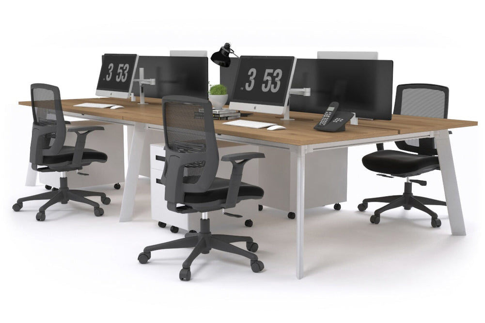 Switch - 4 Person Workstation White Frame [1600L x 800W with Cable Scallop]-salvage oak black perspex (400H x 1500W) 