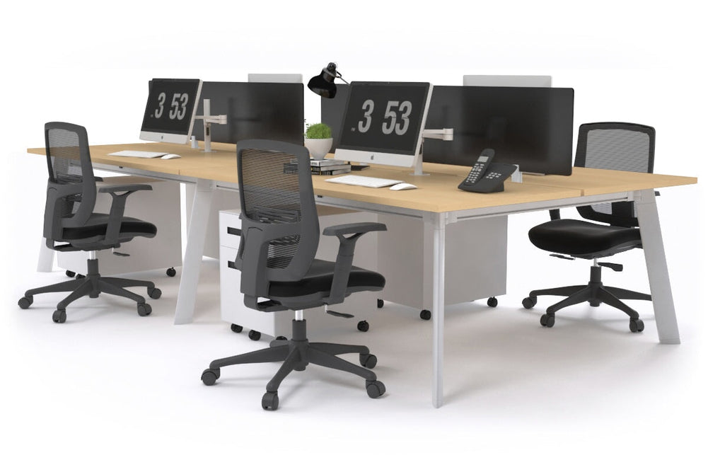 Switch - 4 Person Workstation White Frame [1600L x 800W with Cable Scallop]-maple black perspex (400H x 1500W) 