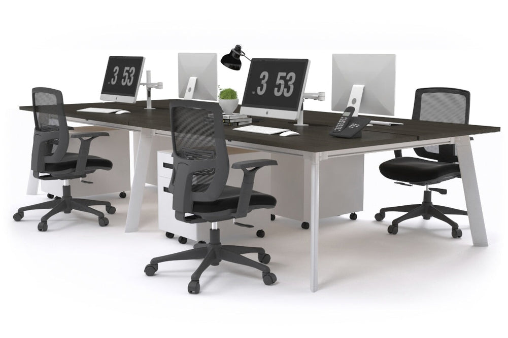 Switch - 4 Person Workstation White Frame [1600L x 800W with Cable Scallop]-dark oak none 