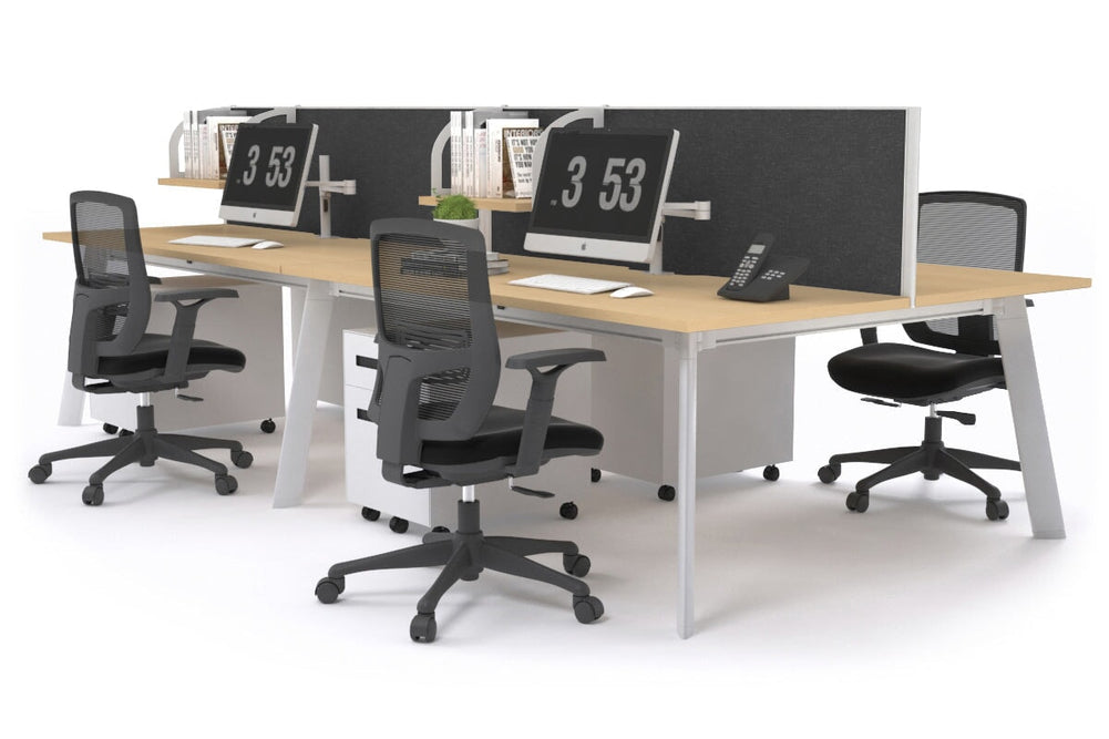 Switch - 4 Person Workstation White Frame [1600L x 800W with Cable Scallop]-maple moody charcoal (500H x 1600W) 