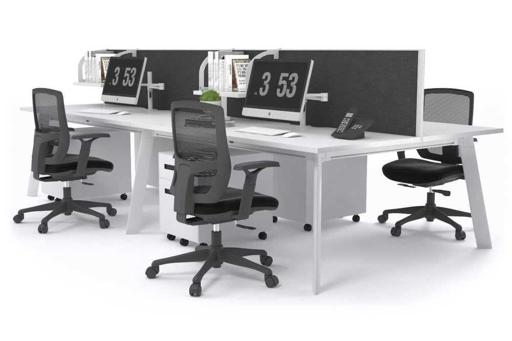 Switch - 4 Person Workstation White Frame [1600L x 800W with Cable Scallop]-white moody charcoal (500H x 1600W) 