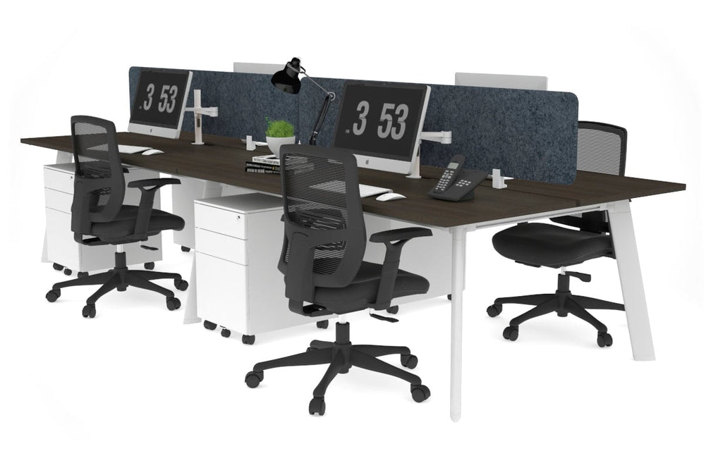 Switch - 4 Person Workstation White Frame [1600L x 800W with Cable Scallop]-dark oak dark grey acoustic panel (400H x 1600W) 