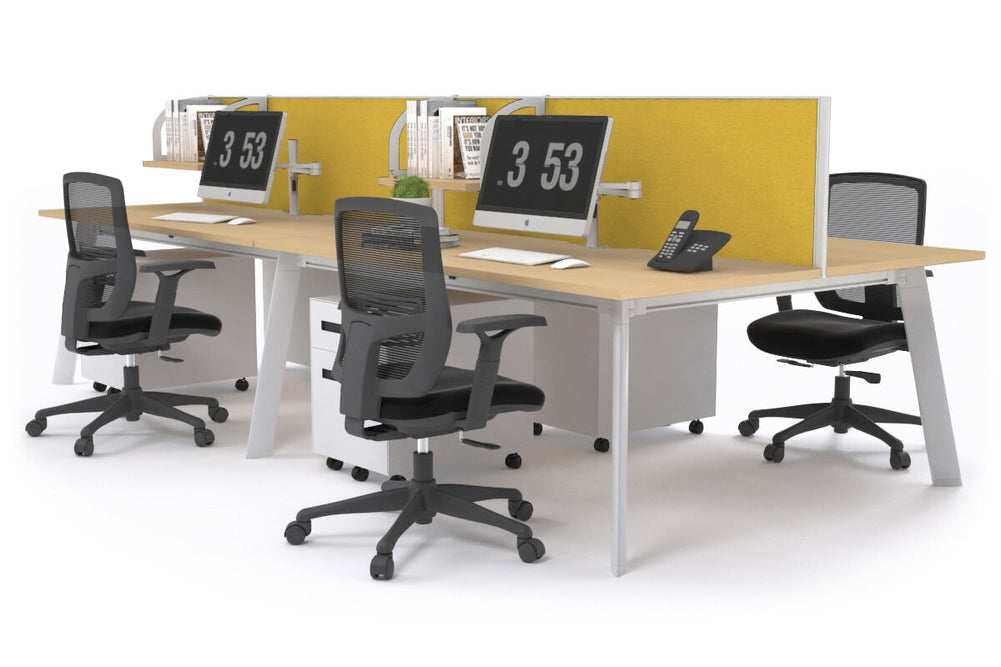 Switch - 4 Person Workstation White Frame [1600L x 800W with Cable Scallop]-maple mustard yellow (500H x 1600W) 