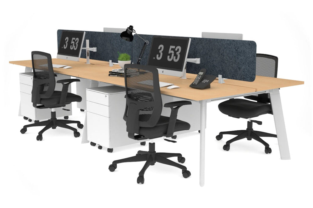 Switch - 4 Person Workstation White Frame [1600L x 800W with Cable Scallop]-maple dark grey acoustic panel (400H x 1600W) 