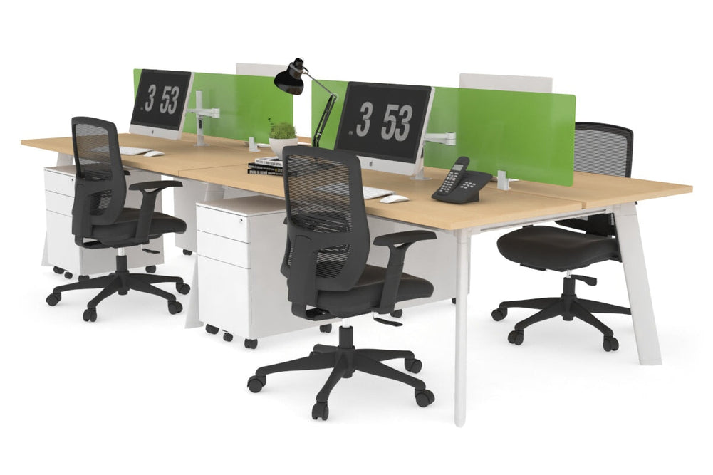 Switch - 4 Person Workstation White Frame [1800L x 700W]-maple green perspex (400H x 1500W) 