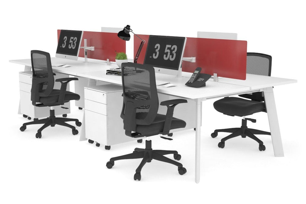 Switch - 4 Person Workstation White Frame [1800L x 700W]-white red perspex (400H x 1500W) 