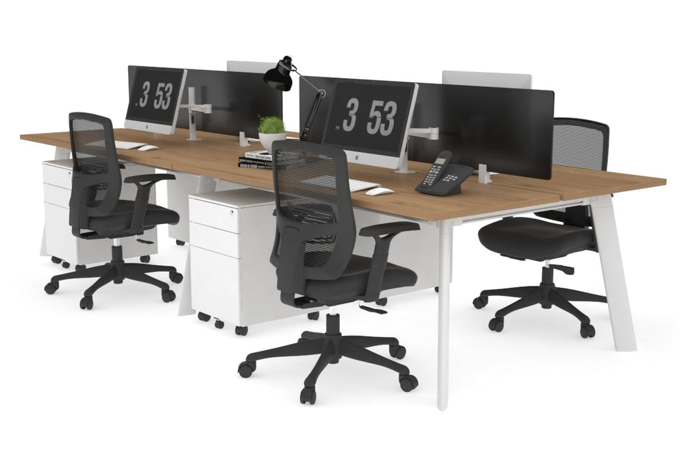 Switch - 4 Person Workstation White Frame [1800L x 700W]-salvage oak black perspex (400H x 1500W) 