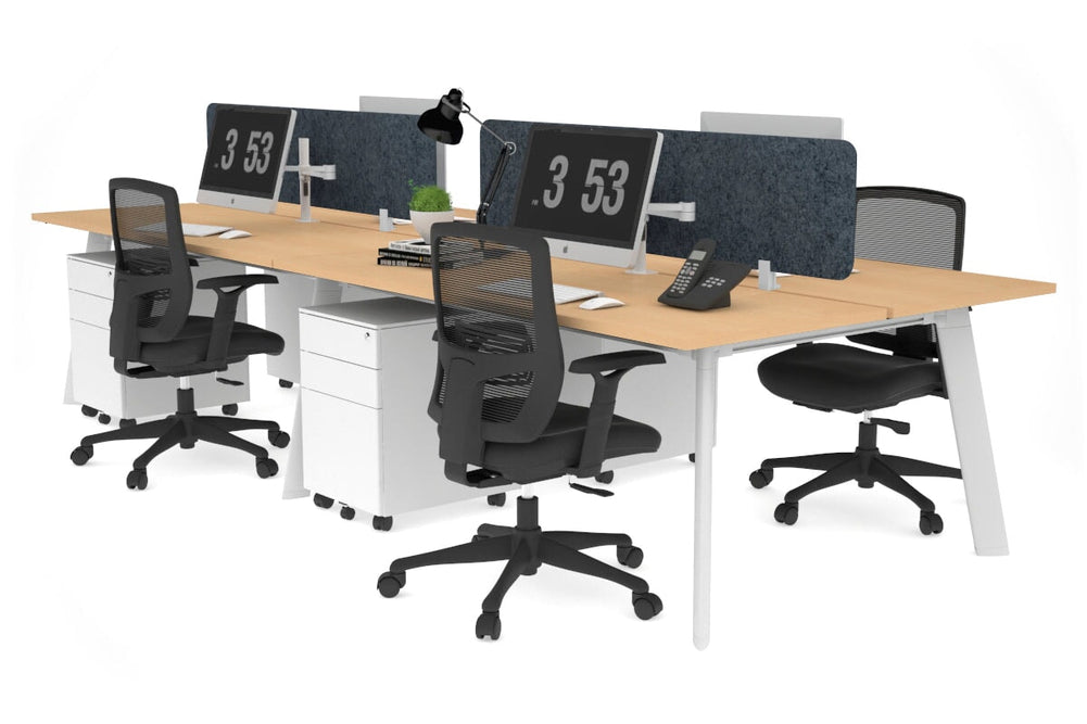 Switch - 4 Person Workstation White Frame [1800L x 700W]-maple dark grey acoustic panel (400H x 1600W) 