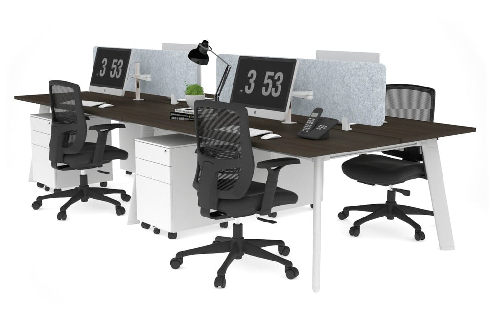 Switch - 4 Person Workstation White Frame [1800L x 700W]-dark oak light grey acoustic panel (400H x 1600W) 