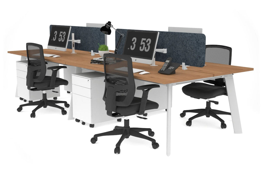 Switch - 4 Person Workstation White Frame [1800L x 700W]-salvage oak dark grey acoustic panel (400H x 1600W) 