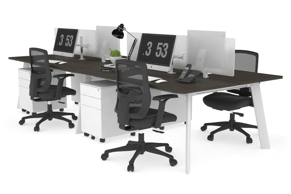 Switch - 4 Person Workstation White Frame [1800L x 700W]-dark oak white perspex (400H x 1500W) 