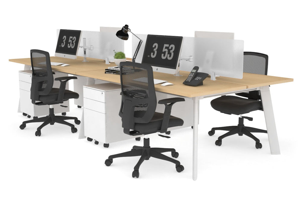 Switch - 4 Person Workstation White Frame [1800L x 700W]-maple white perspex (400H x 1500W) 