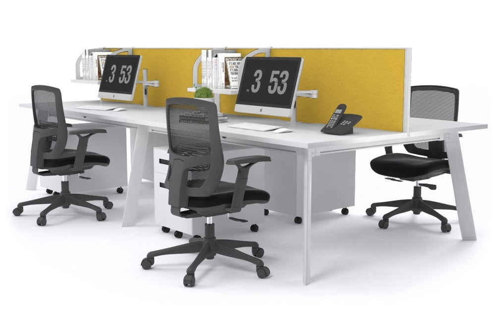 Switch - 4 Person Workstation White Frame [1800L x 800W with Cable Scallop]-white mustard yellow (500H x 1800W) 