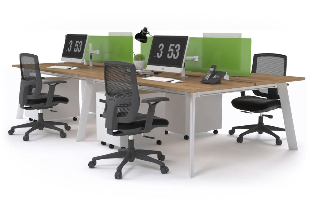 Switch - 4 Person Workstation White Frame [1800L x 800W with Cable Scallop]-salvage oak green perspex (400H x 1500W) 