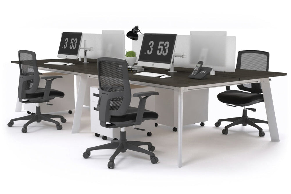 Switch - 4 Person Workstation White Frame [1800L x 800W with Cable Scallop]-dark oak white perspex (400H x 1500W) 