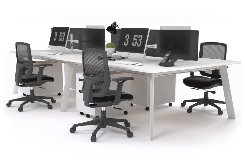 Switch - 4 Person Workstation White Frame [1800L x 800W with Cable Scallop]-white black perspex (400H x 1500W) 