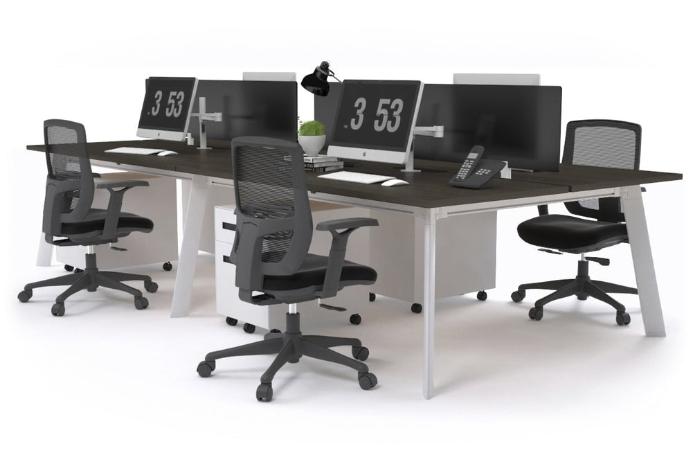 Switch - 4 Person Workstation White Frame [1800L x 800W with Cable Scallop]-dark oak black perspex (400H x 1500W) 