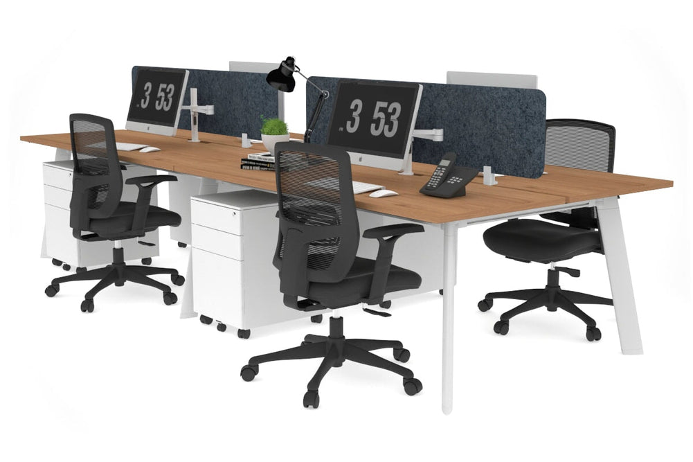 Switch - 4 Person Workstation White Frame [1800L x 800W with Cable Scallop]-salvage oak dark grey acoustic panel (400H x 1600W) 