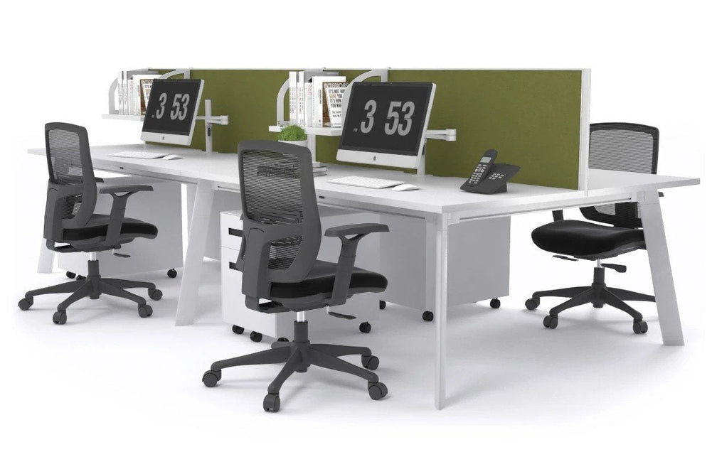 Switch - 4 Person Workstation White Frame [1800L x 800W with Cable Scallop]-white green moss (500H x 1800W) 