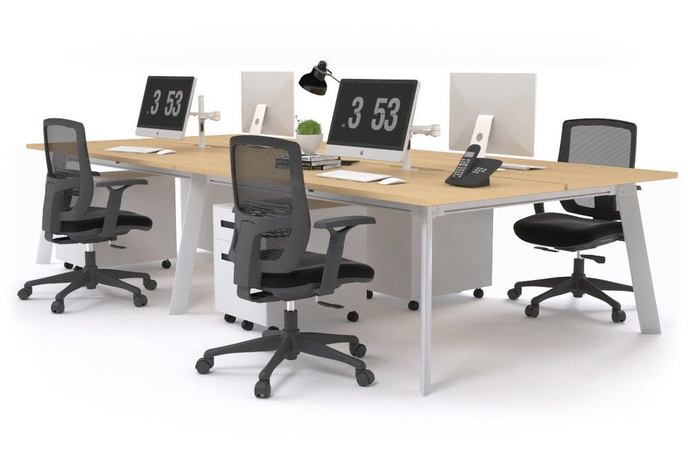 Switch - 4 Person Workstation White Frame [1800L x 800W with Cable Scallop]-maple none 