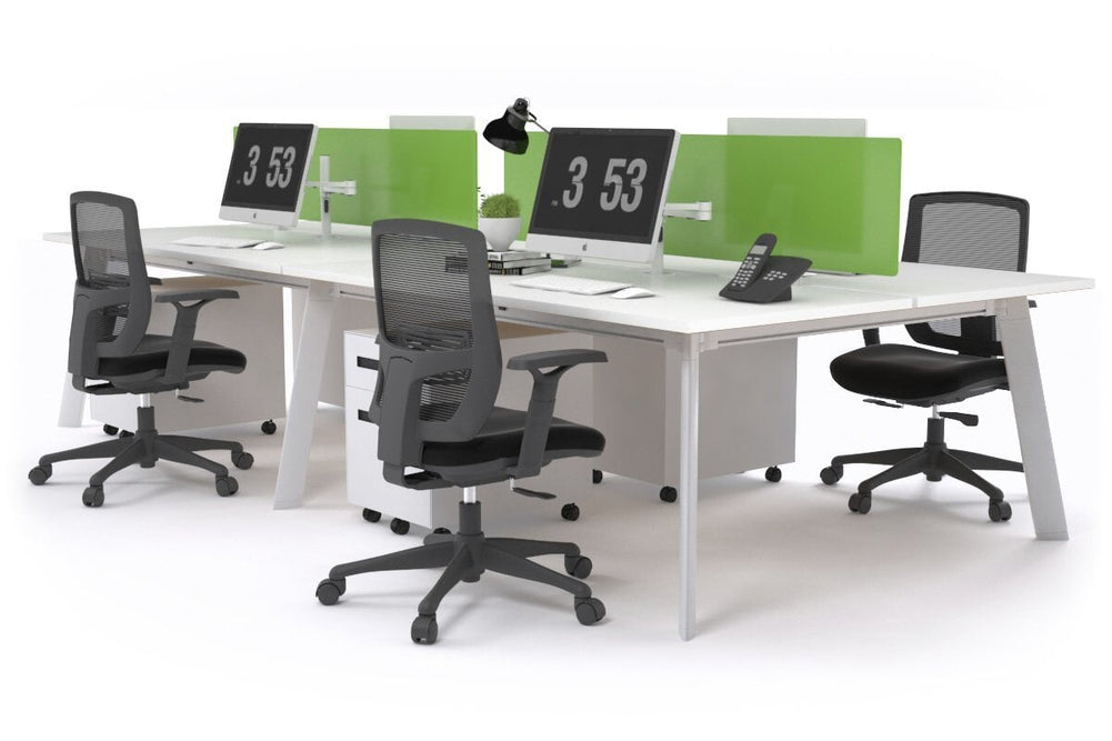 Switch - 4 Person Workstation White Frame [1800L x 800W with Cable Scallop]-white green perspex (400H x 1500W) 