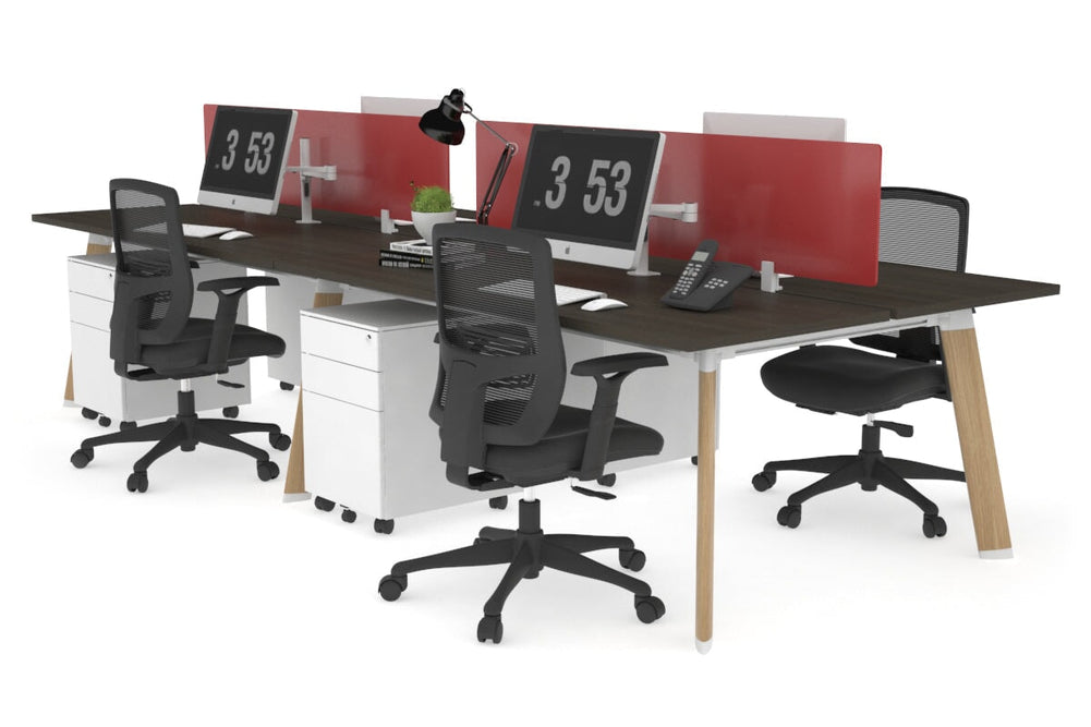 Switch - 4 Person Workstation Wood Imprint Frame [1200L x 700W]-dark oak red perspex (400H x 800W) 