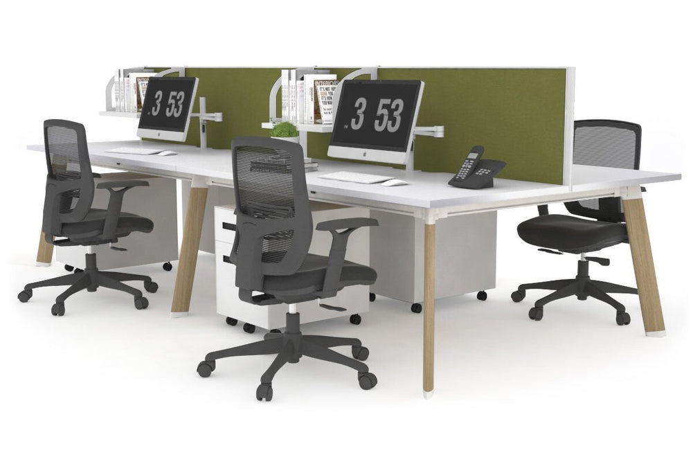 Switch - 4 Person Workstation Wood Imprint Frame [1200L x 800W with Cable Scallop]-white green moss (500H x 1200W) 