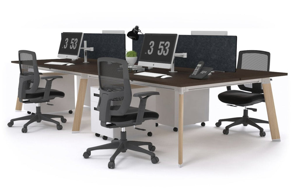 Switch - 4 Person Workstation Wood Imprint Frame [1200L x 800W with Cable Scallop]-dark oak moody charcoal (500H x 1200W) 