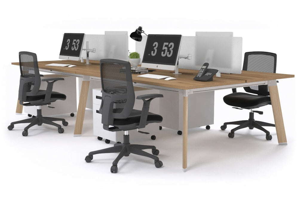 Switch - 4 Person Workstation Wood Imprint Frame [1200L x 800W with Cable Scallop]-salvage oak white perspex (400H x 800W) 