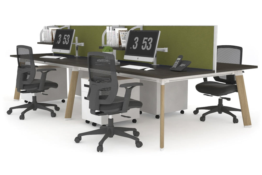 Switch - 4 Person Workstation Wood Imprint Frame [1200L x 800W with Cable Scallop]-dark oak green moss (500H x 1200W) 