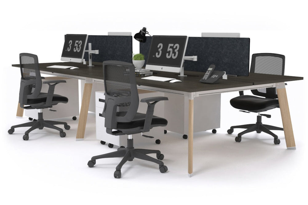 Switch - 4 Person Workstation Wood Imprint Frame [1200L x 800W with Cable Scallop]-dark oak grey acoustic perspex (400H x 800W) 