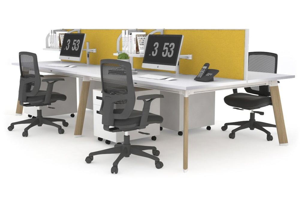 Switch - 4 Person Workstation Wood Imprint Frame [1200L x 800W with Cable Scallop]-white mustard yellow (500H x 1200W) 