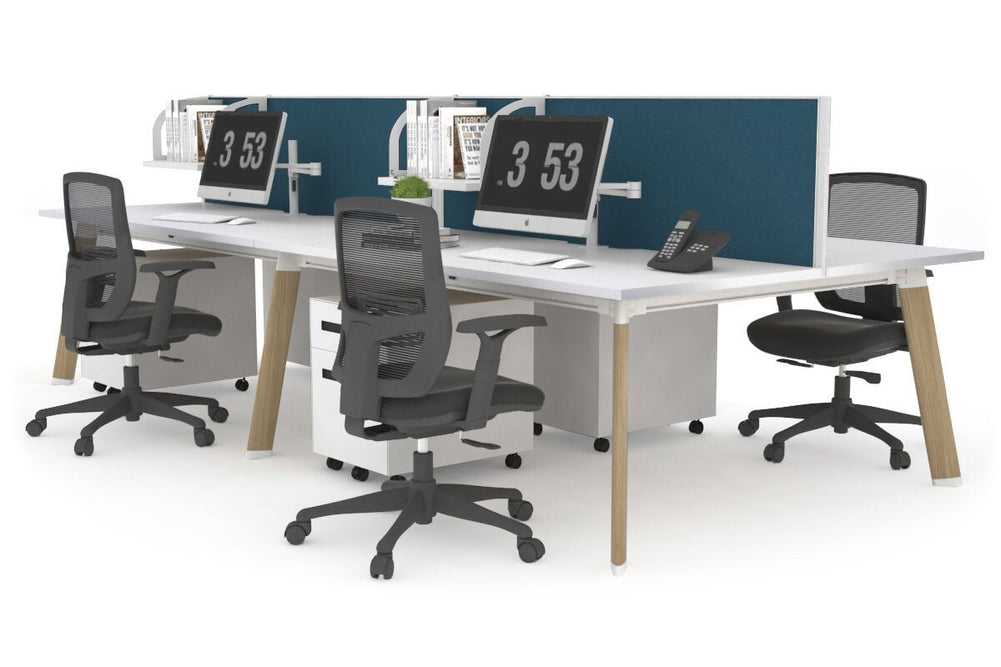Switch - 4 Person Workstation Wood Imprint Frame [1200L x 800W with Cable Scallop]-white deep blue (500H x 1200W) 