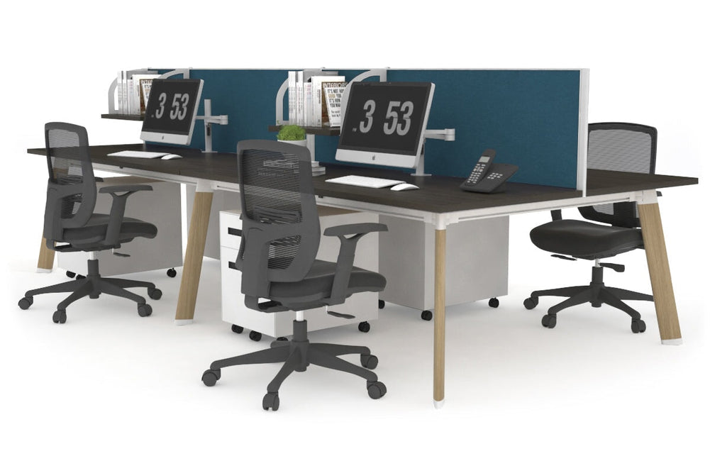 Switch - 4 Person Workstation Wood Imprint Frame [1200L x 800W with Cable Scallop]-dark oak deep blue (500H x 1200W) 